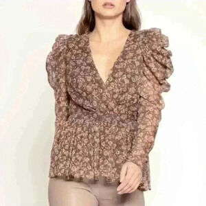 NWOT Walter Baker Women’s Rita Puff Sleeve Floral Print Peplum Top Size Large